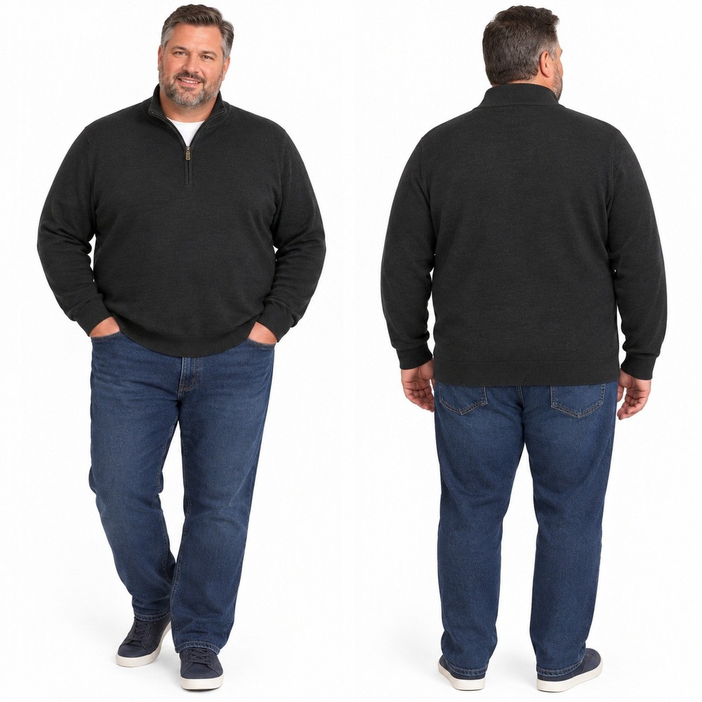 Turnbury Quarter Zip Sweater Mens 4XT Black Extra Fine Merino Wool Mock Neck